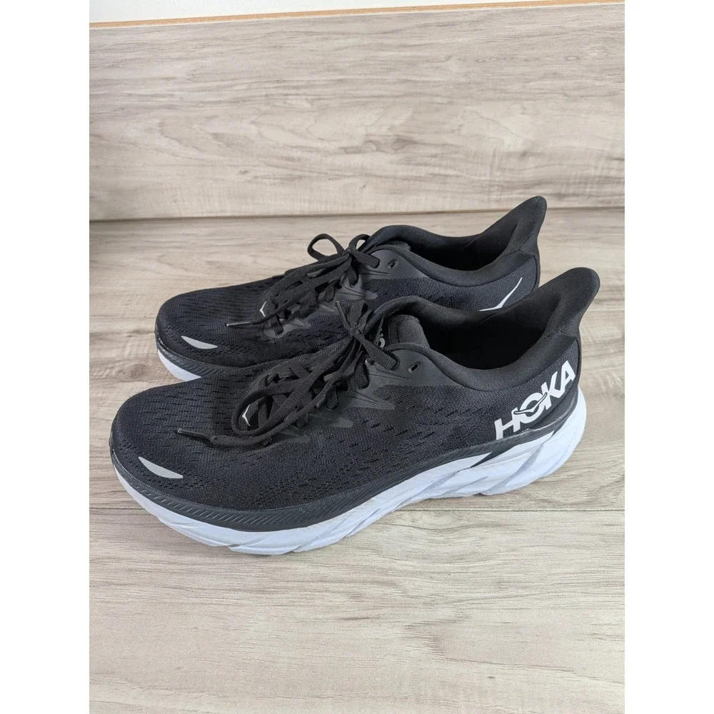 Hoka One One Clifton 8 Black White Running Shoes - 1119393-BWHT - Mens Size 9 D